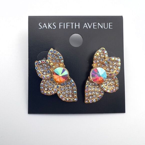 Saks Fifth Avenue Jewelry - Saks Fifth Avenue Gold flower Earrings with Multicolor Crystals